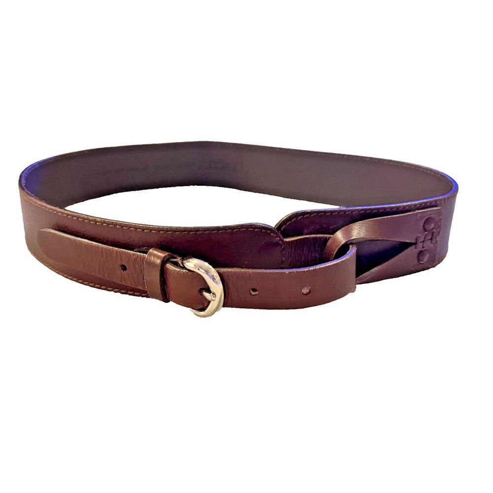 Chicos Brown Genuine Leather Belt 1.75" Wide 41" Long Small Unique Boho Western